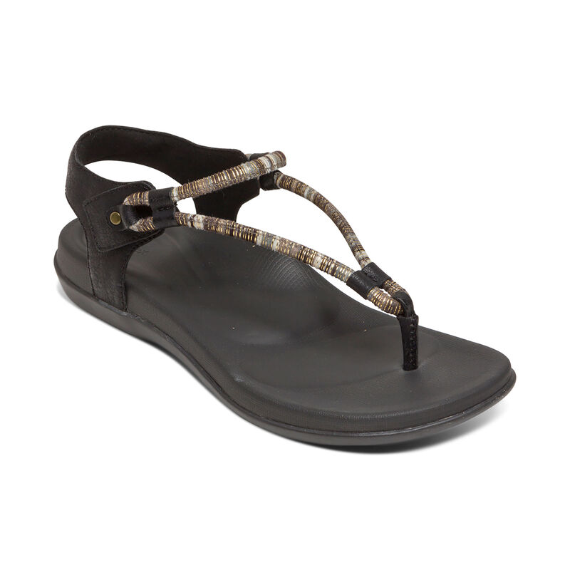 Aetrex Womens Bailey Adjustable Slingback Thong Sandals Black - RJPZQ5dOr